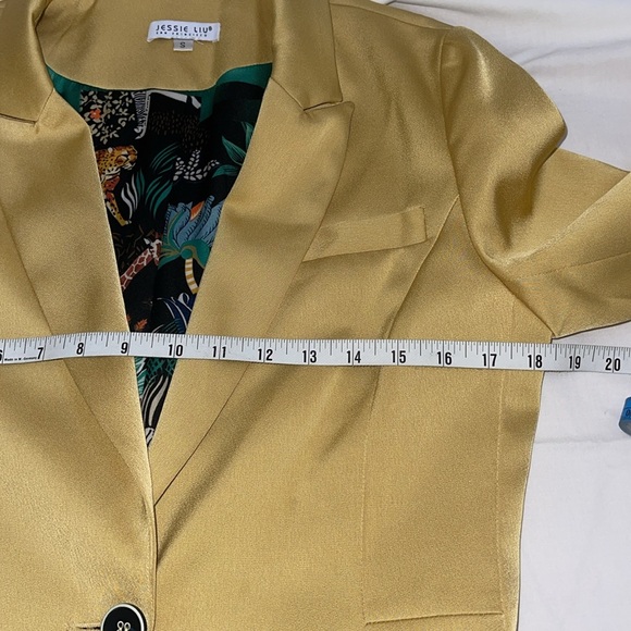 JESSIE LIU Pamela Satin Blazer with Contrast Print Lining in Mustard size S EUC - Picture 13 of 17